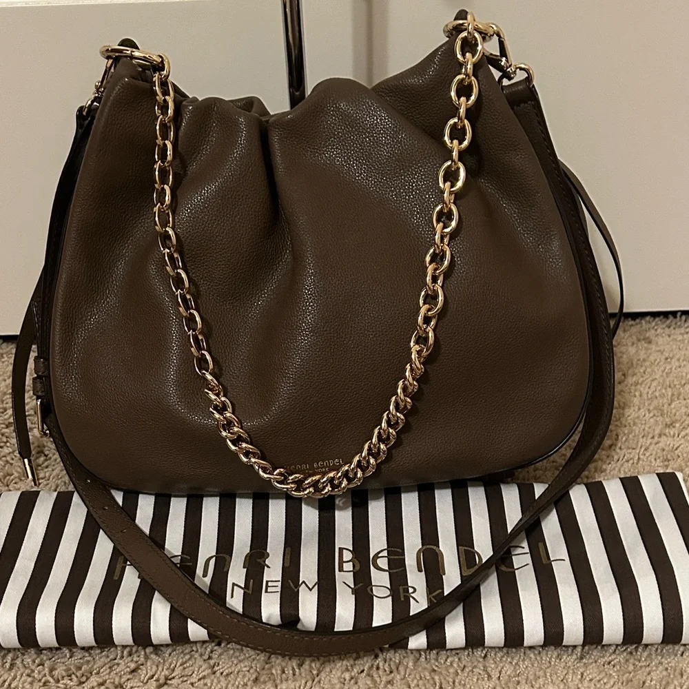 henri bendel Brown Pebbled Leather Chain-Handle Shoulder Bag - Picture 1 of 14